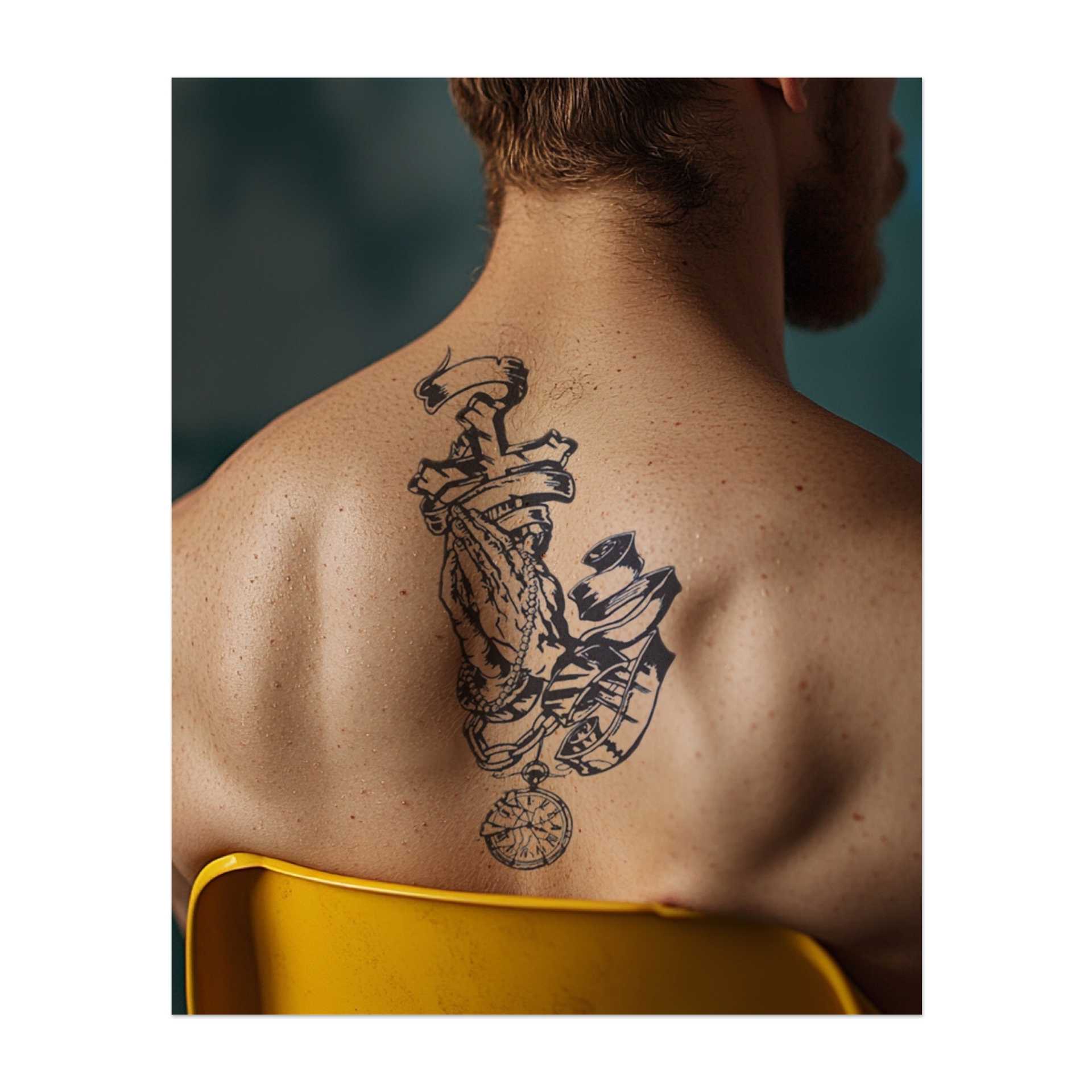 Mani giunte che tengono una corona, con catene e un diamante sotto. Questo disegno simboleggia fede, regalità e forza, ricordandoci il valore della ricchezza spirituale e materiale. Perfetto per chi cerca equilibrio e potere nella vita.