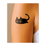 Un sorprendente gatto nero, con occhi esagerati e coda che si muove, fotografato in una posa rilassata. Questa silhouette stravagante unisce dolcezza e carattere, ideale per un'espressione divertente e originale del fascino felino.